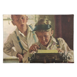 Vintage Newspaper Journalists, Writers Typewriter Cloth Placemat