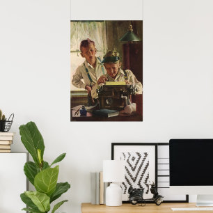 Vintage Newspaper Journalists, Writers Typewriter Poster