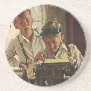 Vintage Newspaper Journalists, Writers Typewriter Sandstone Coaster
