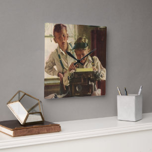 Vintage Newspaper Journalists, Writers Typewriter Square Wall Clock