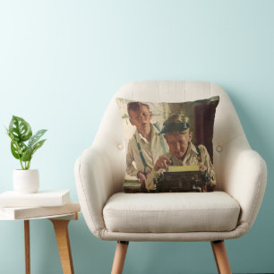 Vintage Newspaper Journalists, Writers Typewriter Throw Pillow