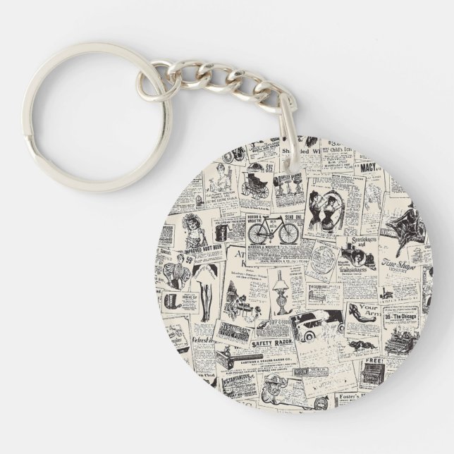 Vintage Newspaper   Keychain (Front)