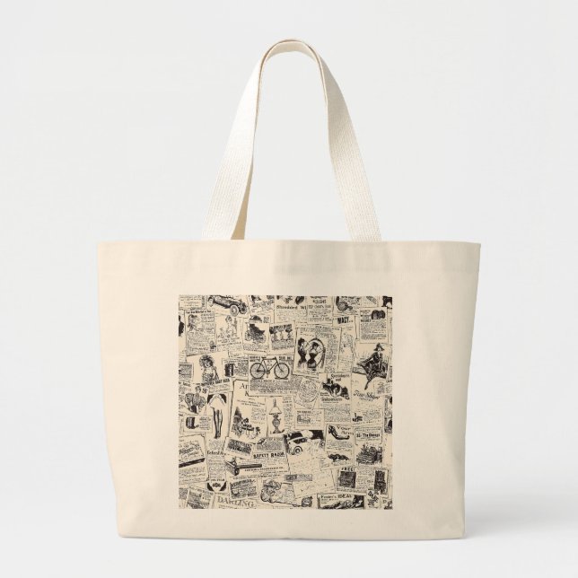 Vintage Newspaper   Large Tote Bag (Front)