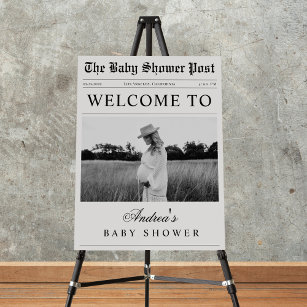 Vintage Newspaper Look Baby Shower Welcome Sign