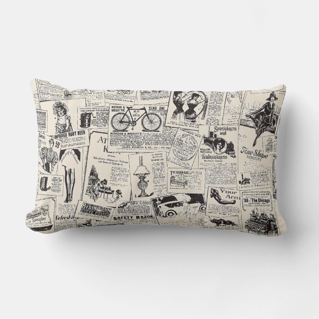 Vintage Newspaper   Lumbar Pillow (Front)