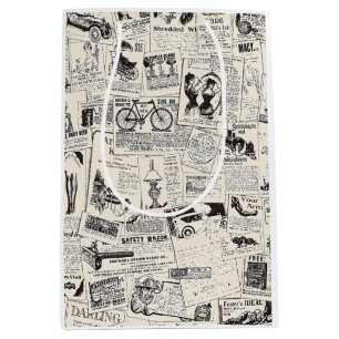 Vintage Newspaper   Medium Gift Bag