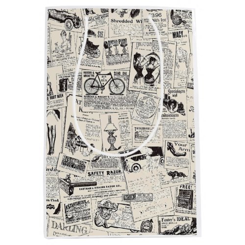 Vintage Newspaper   Medium Gift Bag