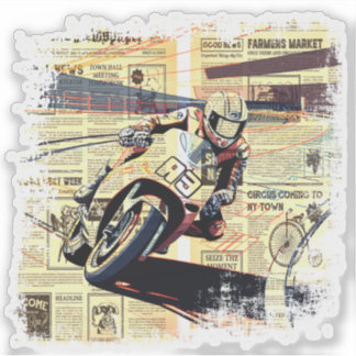 Vintage Newspaper Motorcycle Racing Sticker