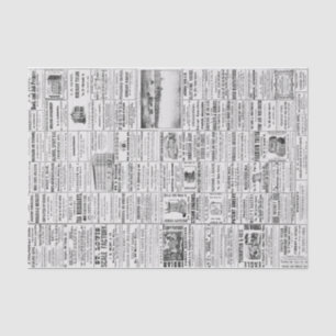 Vintage Newspaper News Black & White Decoupaging Tissue Paper