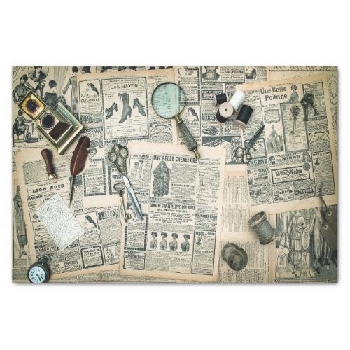 Vintage Newspaper Pages and Sewing Accessories  Tissue Paper