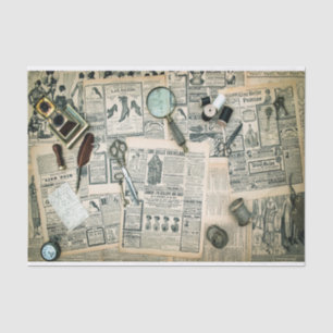 Vintage Newspaper Pages and Sewing Accessories Tissue Paper