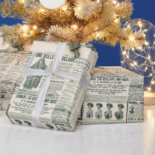 Vintage Newspaper Pages and Sewing Accessories  Wrapping Paper