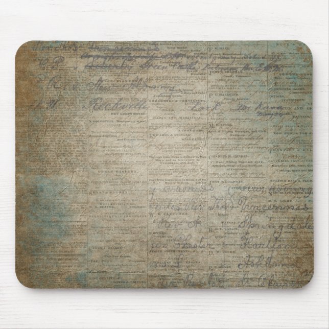 Vintage Newspaper Painted Mouse Pad (Front)