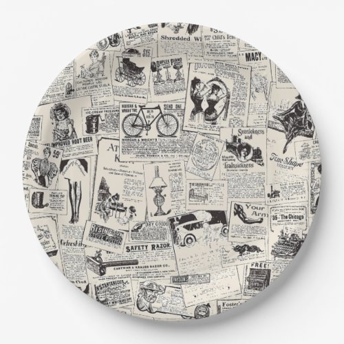 Vintage Newspaper  Paper Plates