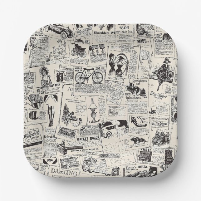 Vintage Newspaper   Paper Plates (Front)