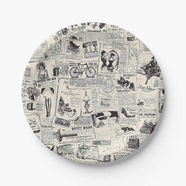 Vintage Newspaper   Paper Plates (Front)