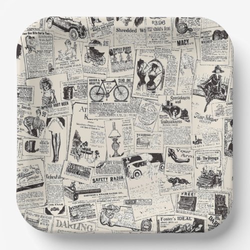 Vintage Newspaper  Paper Plates