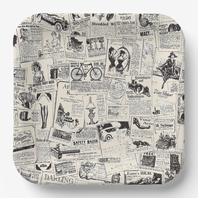 Vintage Newspaper  Paper Plates (Front)