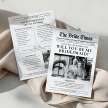 Vintage Newspaper Photo Bridesmaid Proposal Card