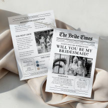 Vintage Newspaper Photo Bridesmaid Proposal Card