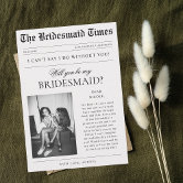 Newspaper Photo Unique Maid of Honor Proposal Invitation