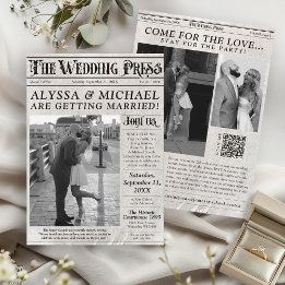 Vintage Newspaper Photo Unique Wedding Invitation