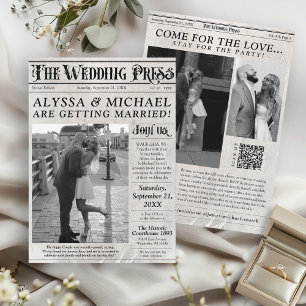 Vintage Newspaper Photo Unique Wedding Invitation 