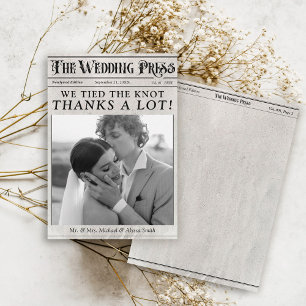 Vintage Newspaper Photo Unique Wedding  Thank You Card