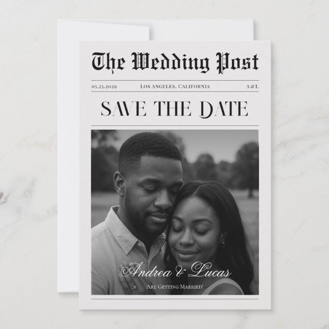 Vintage Newspaper Photo | Wedding Save the Date Invitation (Front)