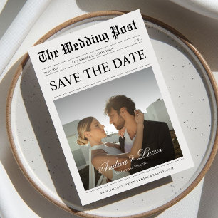 Vintage Newspaper Photo Wedding Save the Date Invitation