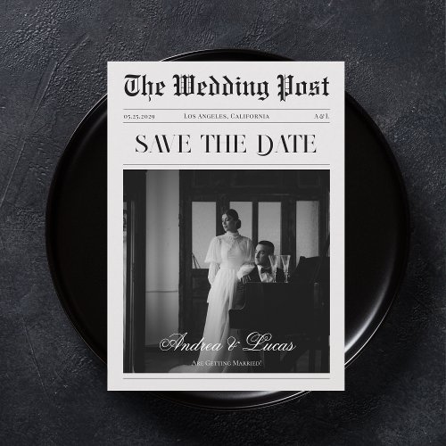 Vintage Newspaper Photo Wedding Save the Date Invitation