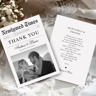 Vintage Newspaper Photo Wedding Thank You Card