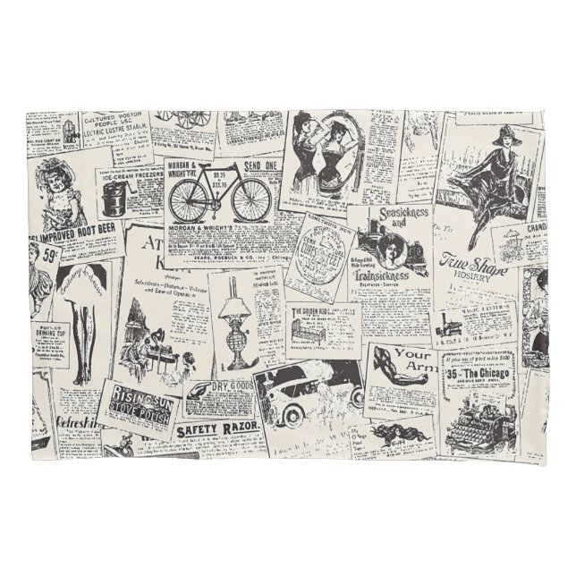 Vintage Newspaper  Pillow Case (Front)
