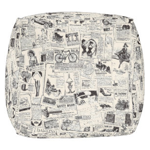 Vintage Newspaper Pouf