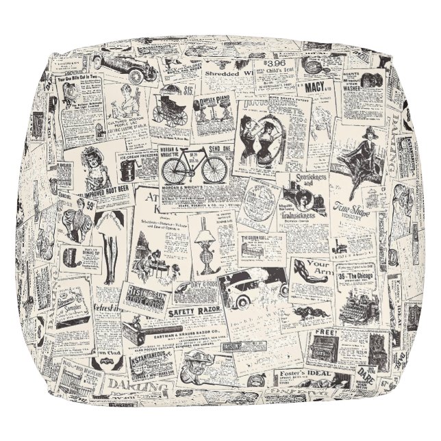 Vintage Newspaper   Pouf (Bottom)