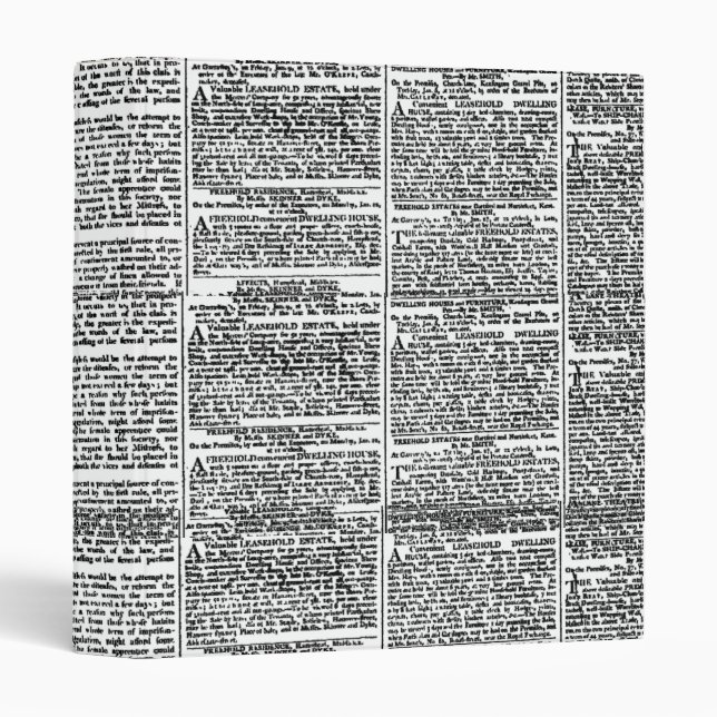 Vintage Newspaper Print 3 Ring Binder (Front/Spine)