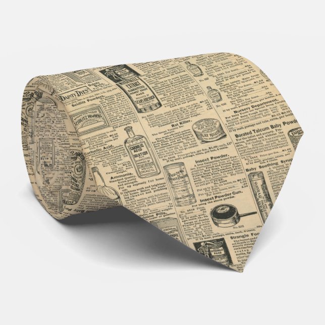 Vintage Newspaper Print Neck Tie (Rolled)