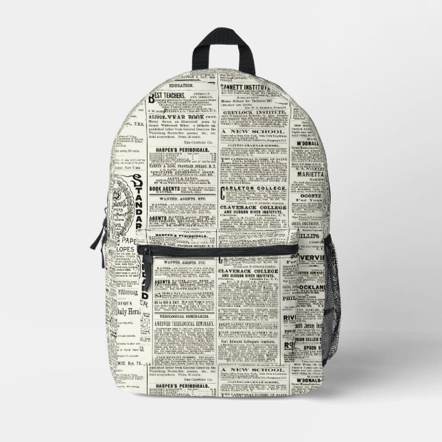 Vintage Newspaper Printed Backpack (Front)