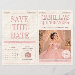Vintage Newspaper Quinceañera Save the Date Photo Flyer