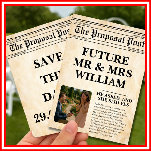 Vintage Newspaper Retro Rustic Photo Save The Date Invitation
