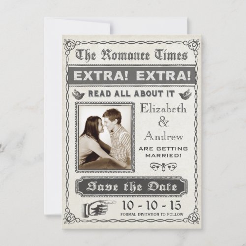 Vintage Newspaper Save the Date Invitation