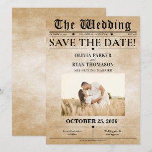 Vintage Newspaper Save the Date Invitation