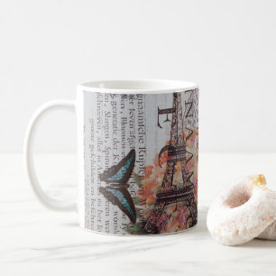 vintage newspaper scripts  Paris eiffel tower Coffee Mug