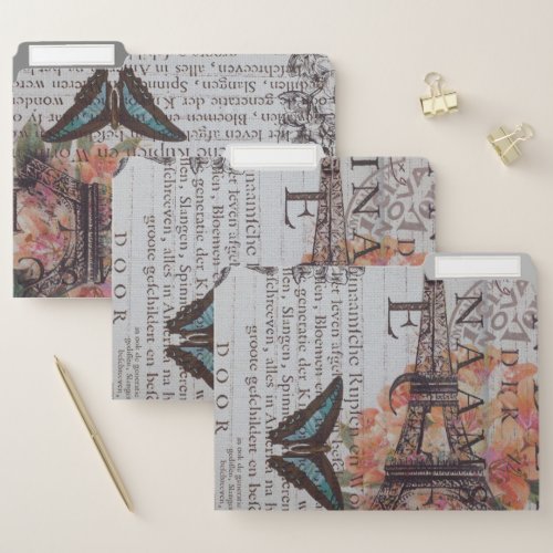 vintage newspaper scripts  Paris eiffel tower File Folder