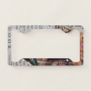 vintage newspaper scripts  Paris eiffel tower License Plate Frame