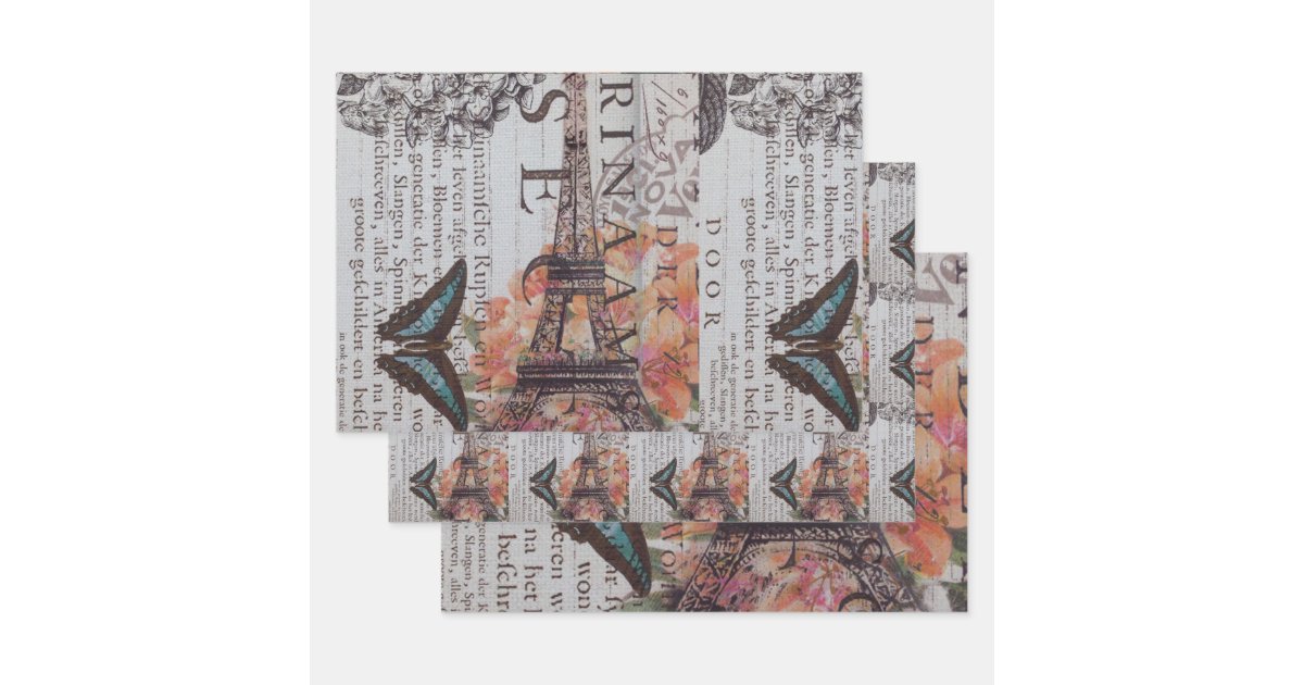 Eiffel Towel Wrapping Paper On Black Gift Wrapping Paper 4 Sheets Folded  Flat