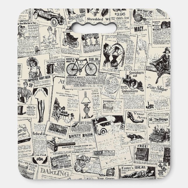 Vintage Newspaper   Seat Cushion (Front Vertical)