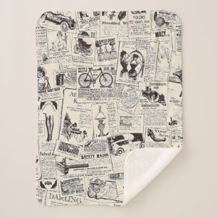 Vintage Newspaper Sherpa Blanket