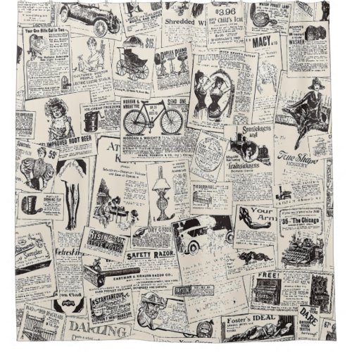 Vintage Newspaper   Shower Curtain