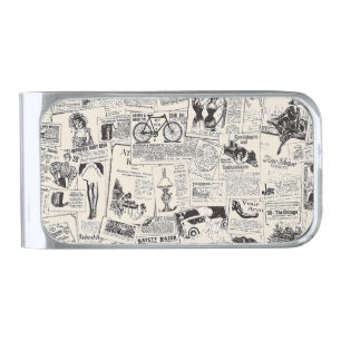 Vintage Newspaper Silver Finish Money Clip